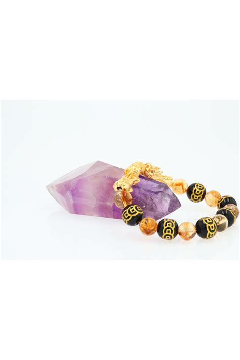 Luck Wealth Coin Citrine Gold Vermeil Double Pixiu Bracelet