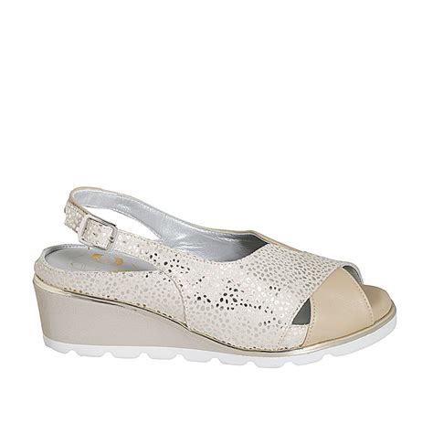 Sandale Pour Femmes Avec Semelle Amovible En Cuir Beige Et Daim Beige