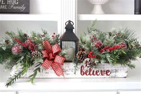 Farmhouse Christmas Decor~wood Box Arrangement~table Centerpiece With