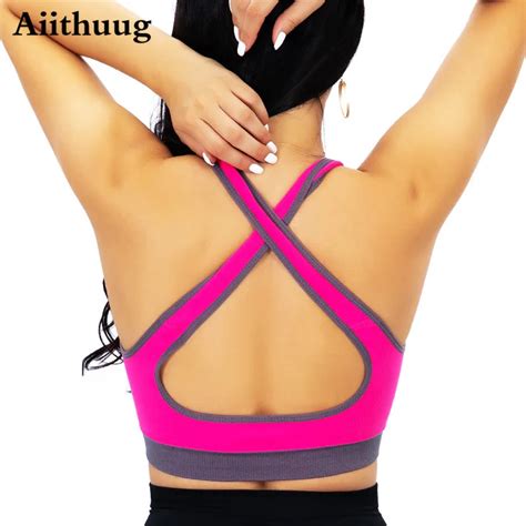 Aiithuug Sports Bra For Women Criss Cross Back Padded Strappy Sports