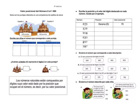 Guía valor posicional de números hasta 1000 profe social