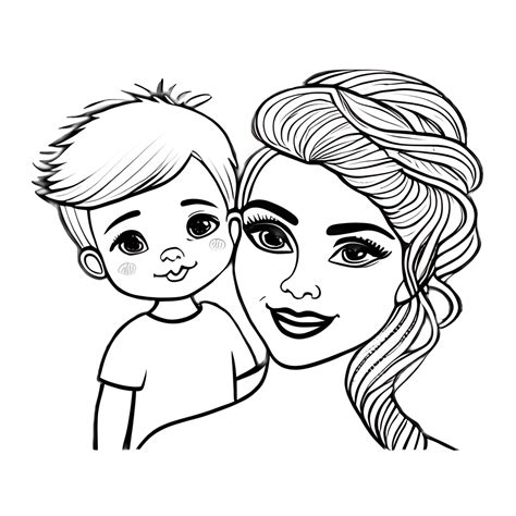 Mother And Son Coloring Page With Stunning Eyes Creative Fabrica