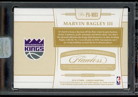 Panini Flawless Marvin Bagley Iii Emerald Rookie Patch Auto