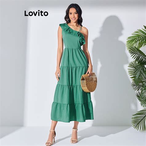 Lovito Vestido Boho Simples De Camada Dupla Assimétrico Para Mulheres