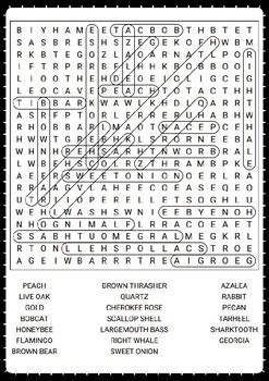 Georgia S State Symbols Word Search Puzzle No Prep Activity Worksheet