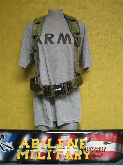 Us Military Large Black Buckle Pistol Web Belt And Army Y Suspenders Set