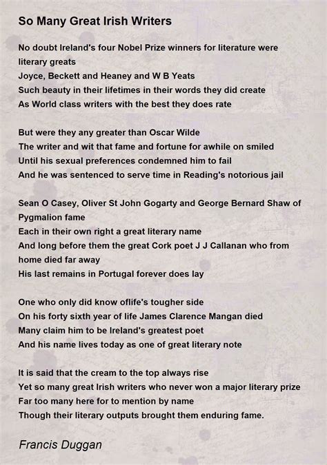 So Many Great Irish Writers - So Many Great Irish Writers Poem by ...