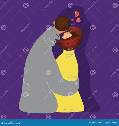 Embraces Of A Loving Couple Stylish Vector Illustration With Young