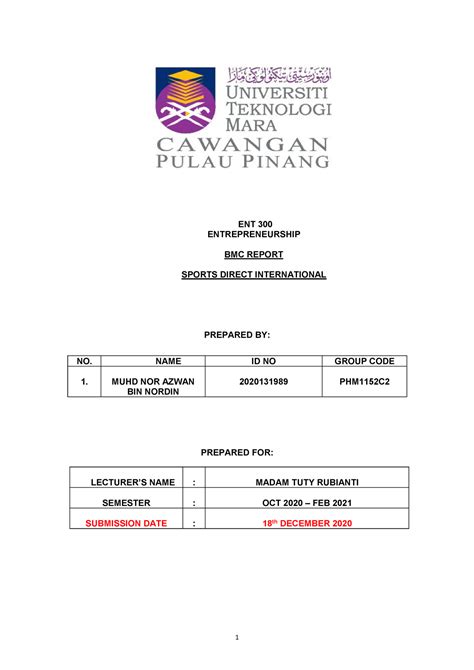 Bmcent300 Bmc Case Study For Entrepreneurship Subject Uitm Ent