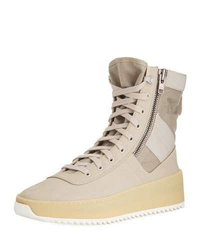 Fear Of God Men S Leather High Top Military Sneakers Beige Leather