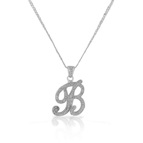 Letter B Cursive Initial Cz Pendant 925 Sterling Silver