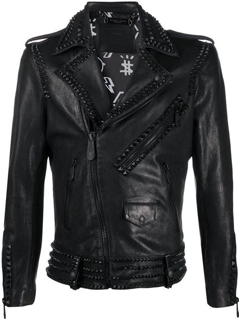 Studded Biker Jacket Studded Leather Jacket Leather Zipper Cow Skin