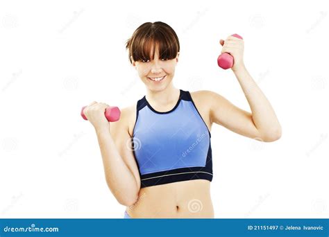 Happy Fitness Woman Lifting Dumbbells Stock Image Image Of People