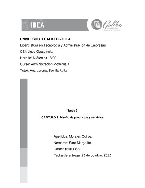 Tarea Admon Moderna Universidad Galileo Idea Licenciatura En