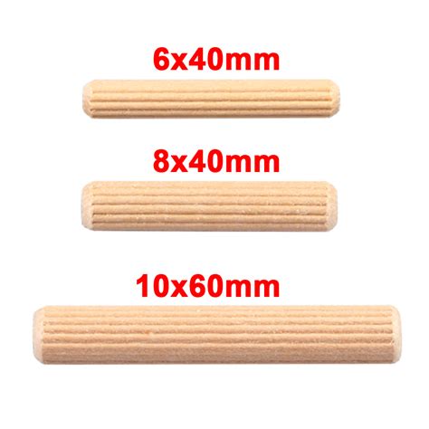 100pcs Wood Dowel Pins 6mm 8mm 10mm L Fluted Beveled Ends Tapered Rods