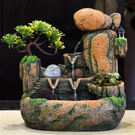 Desk Fountain with Pump Rockery Bonsai Cascading Spray Water Fountains ...