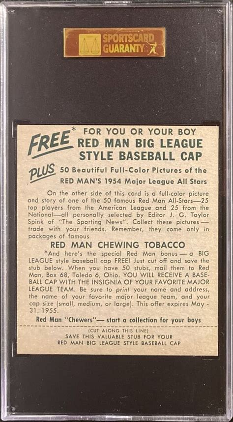 1954 Red Man Tobacco NL 11 Warren Spahn SGC 84 NM 7 EBay