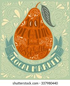 Vintage Poster Pear Handlettering On Organic Stock Vector Royalty Free