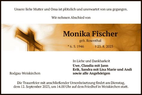 Traueranzeigen Von Monika Fischer Trauer Op Online De