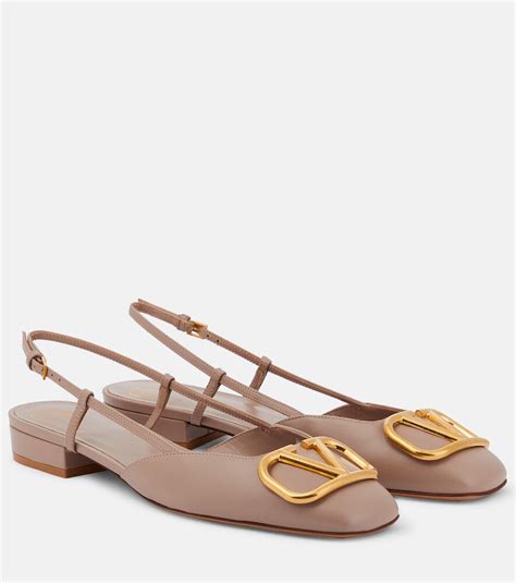 Valentino Garavani Vlogo Leather Slingback Flats Beige Editorialist