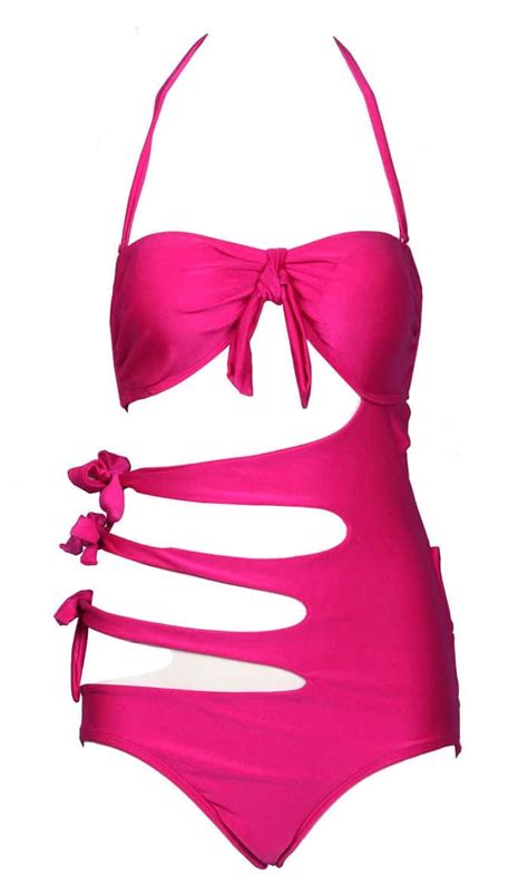 Rose Red Cut Out Side Tie One Piece Swimsuit Shein Sheinside