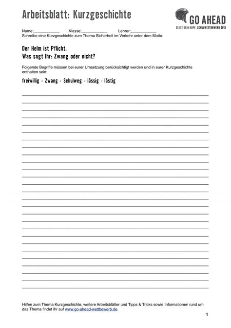 Arbeitsblatt Kurzgeschichte Go Ahead