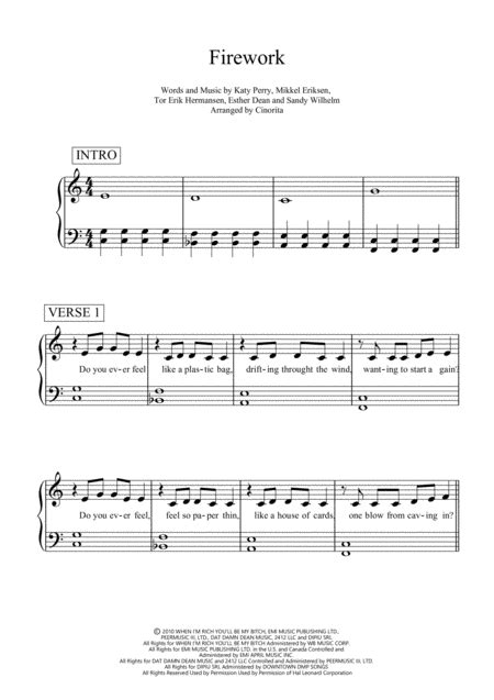 Firework Arr Cinorita Sheet Music Katy Perry Easy Piano