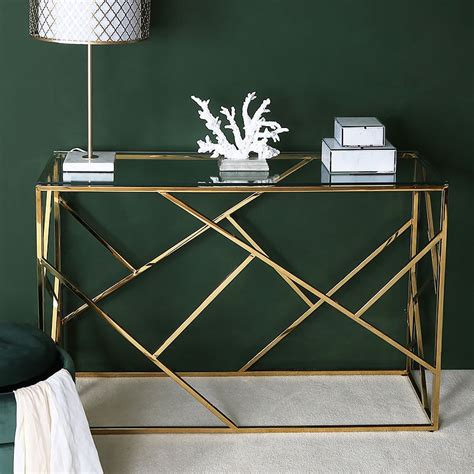 Claudette Gold Metal And Glass Console Table Hallway Table Picture Perfect Home