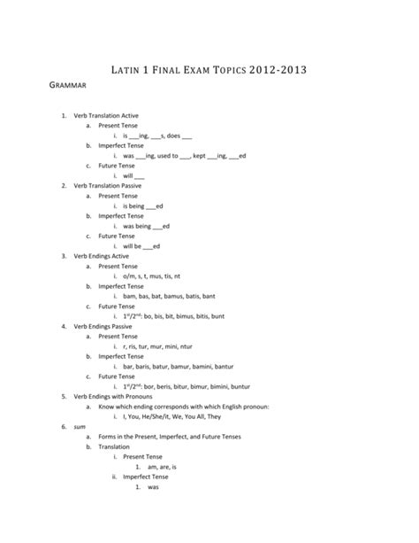 Latin Final Exam Topics