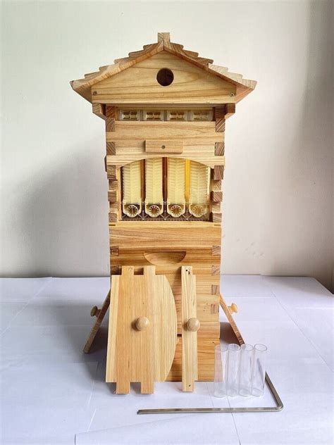 Auto Flowing Wooden Bee Hive Box Beekeeping Beehive House And10 Pcs Honey