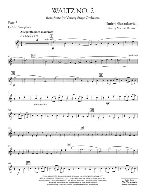 Waltz No 2 From Suite For Variety Stage Orchestra Arr Brown Pt 2 Eb Alto Saxophone By