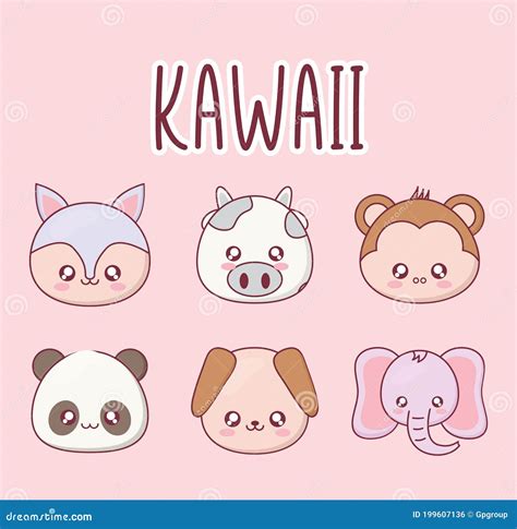 Kawaii Juego De Dibujos Animados De Animales Diseño Vectorial De Iconos