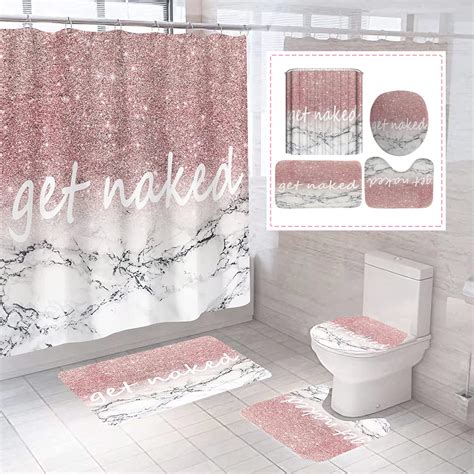Amazon Get Naked Shower Curtain Set With Rugs Pcs Marble Pink Bath Shower Curtain With