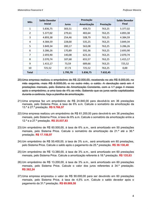 Matematica Lista 7 Amortiza O Ii Gabarito PDF