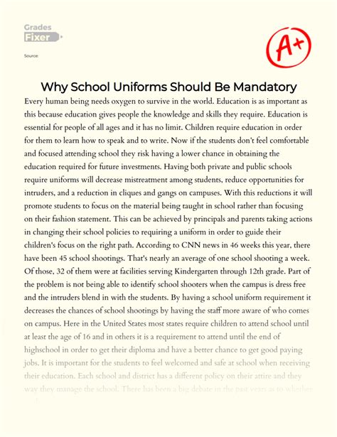 Why School Uniforms Should Be Mandatory Essay Example 2090 Words