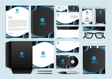 Corporate Identity Set Black And Blue Stationery Template Design Kit