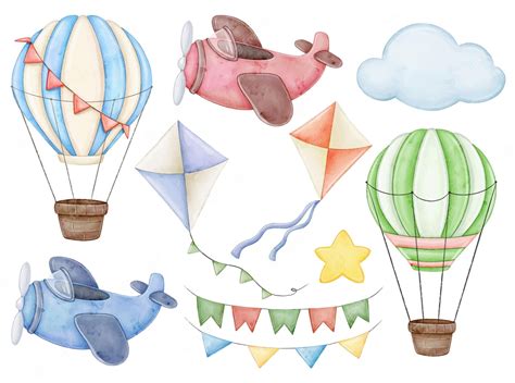 Premium Vector Air Transport Cute Watercolor Clip Art