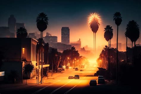 Premium AI Image Los Angeles Full City Light Generative Ai