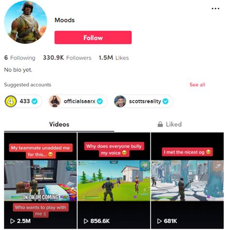 Buy Fortnite Gaming Tiktok Account With 330k Followers Tikmania