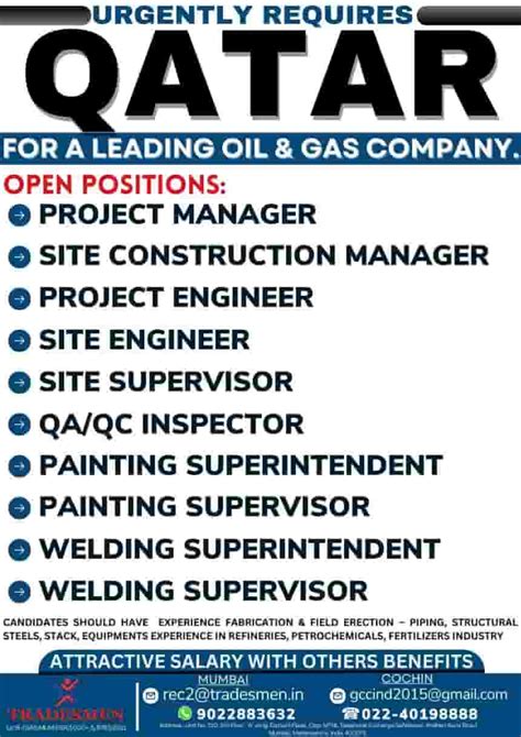 Urgently Requires Qatar For A Leading Oil Gas Company Assignment