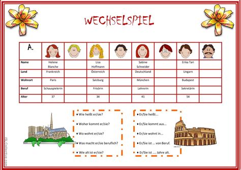 Personen vorstellen Wechselspiel Deutsch DAF Arbeitsblätter pdf doc