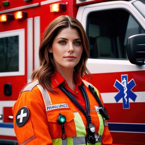 Premium Photo Woman Paramedic Next To Ambulance Smiling