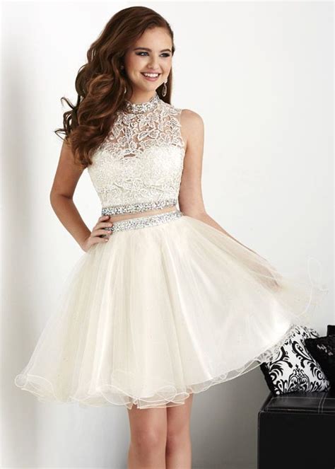 White Homecoming Dresses Tulle Homecoming Dress 2 Pieces Prom Gown Two