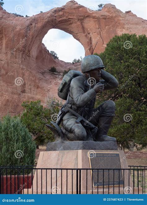 Navajo Code Talker Memorial Statue In Front Of Window Rock In Arizona