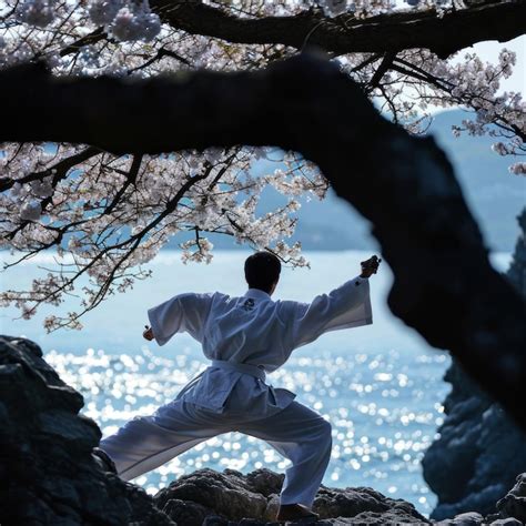 Uma pessoa de taekwondo está fazendo exercícios de alongamento de