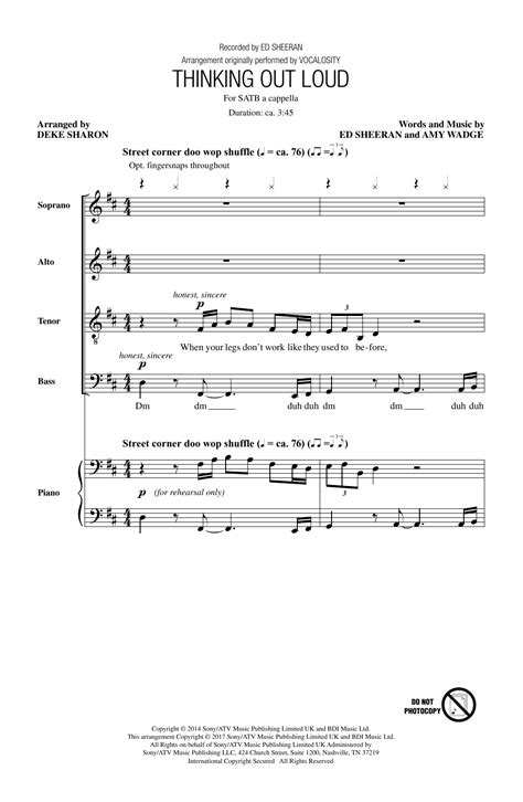 Thinking Out Loud Arr Deke Sharon By Ed Sheeran Sheet Music For Satb