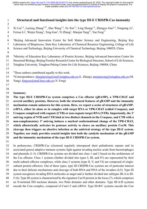 PDF Structural And Functional Insights Into The Type III E CRISPR Cas