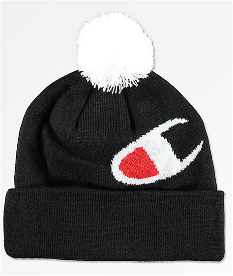 Champion Knit Black And White Pom Beanie Zumiez