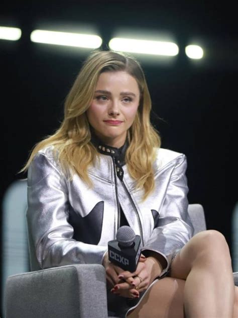 Chloë Grace Moretz Event Silver Leather Jacket - Just American Jackets