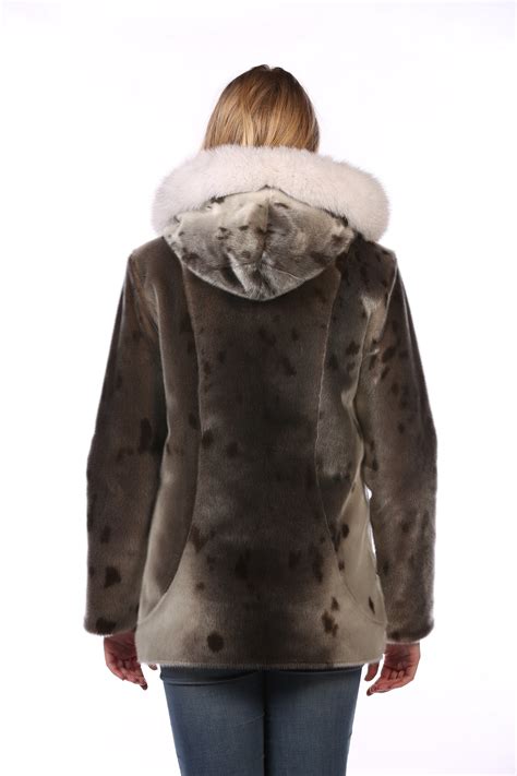 Bilodeau Women Fur Coat Natural Seal And Silver Fox Fur Bilodeau Canada